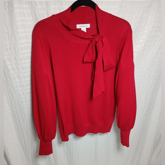 Liz Claiborne Sweaters - Liz Claiborne Festive Red Tie Neck Wide Cuff Knit Sweater. Size L